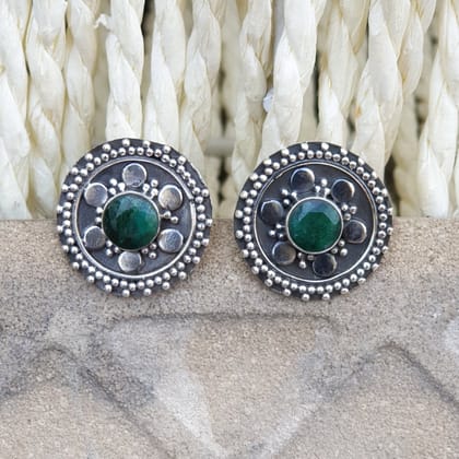 925 Silver Green Center Small Stud