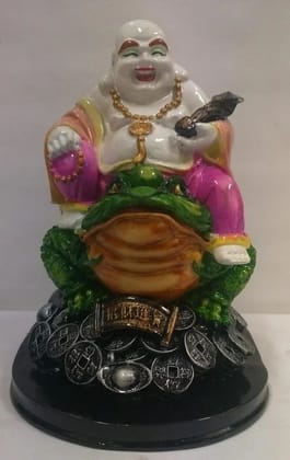 Unique International Happy Man Laughing Man on Frog on Pile of Money