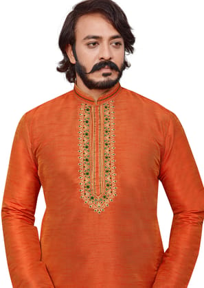 Men's Embroidered Kurta for Cultural Celebration, Festival gatherings, traditional special events(Only Kurta)-S / Orange