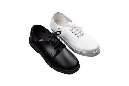 Titas Boys Black School Shoe & White Canvas School Shoe Combo-Black+White / 1