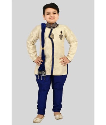 J D Creation Beige Jacquard Boys Indo Western Sherwani & Churidar Set ( Pack of 1 ) - None