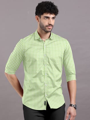 Tea Green Checks Shirt-36 - XS