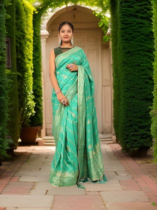 Designer Woven Banarsi Saree by Shreekama-Sea Green / Free Size