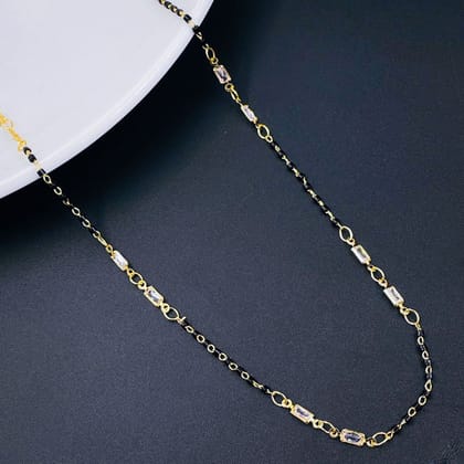 Black Beads 18K Gold Copper Baguette Crystal Mangalsutra For Women