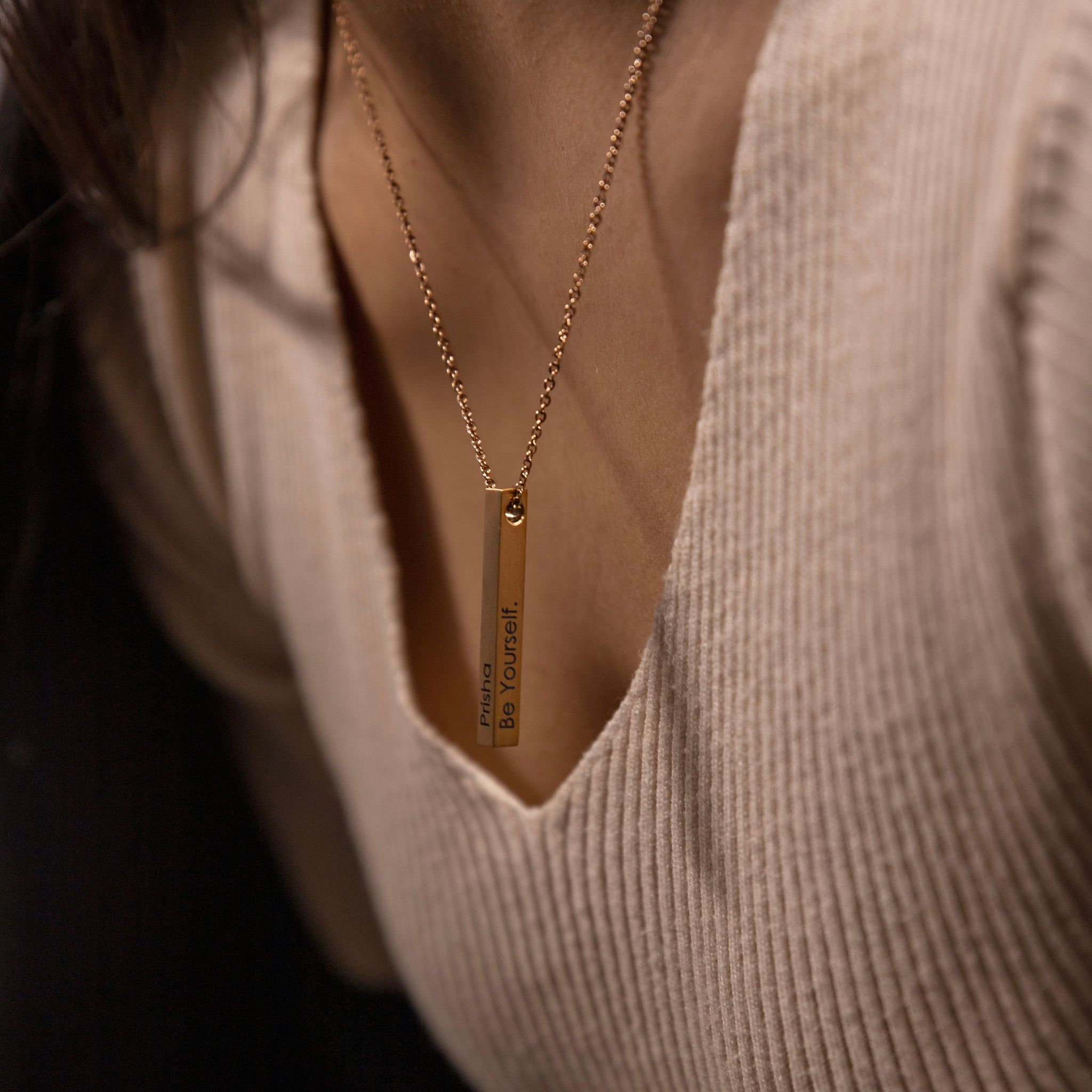 Vertical Bar Name Necklace-Rose Gold