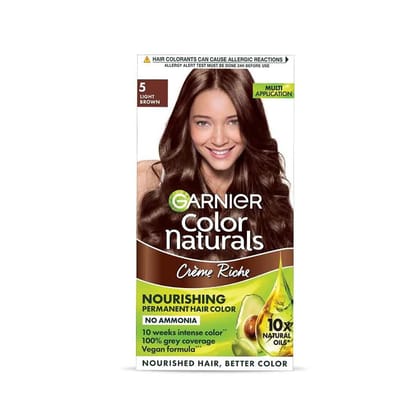 Garnier, Hair Colouring Creme, Long-Lasting Colour, Smoothness & Shine, Color Naturals, Shade: 5 Light Brown, 70Ml + 60G