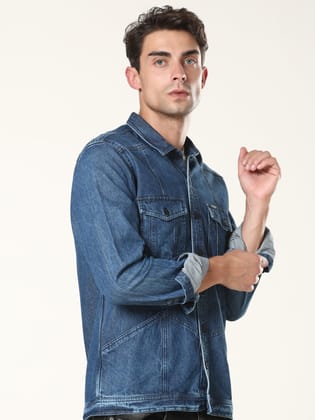Indigo Stallion Classic Blue Denim Shirt-S / Dark Blue