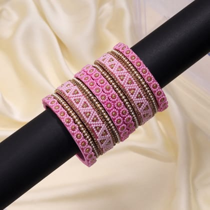 Pink Color Thread Bangle Set: 2.12 (TRB183PNK-2.12)-Bangles Size: 2.12 / Pink / Alloy With Good Quality Gold Plated