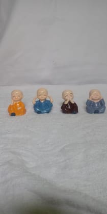 SK7Plus Enterprises AFTERSTITCH Set Of 4 Monks With Spring Stand That Make Them Like Bobble Head. Idol For Valentines Day Gift, Home Office Decoration And Car Dashboard Accessories
