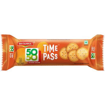 Britannia 50-50 Timepass Classic Salted Biscuit - Light, Crispy, Ready To Eat, 66 g