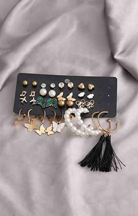 Set of 17 Bohemian Long Tassel Drop Statement Earrings and Studs