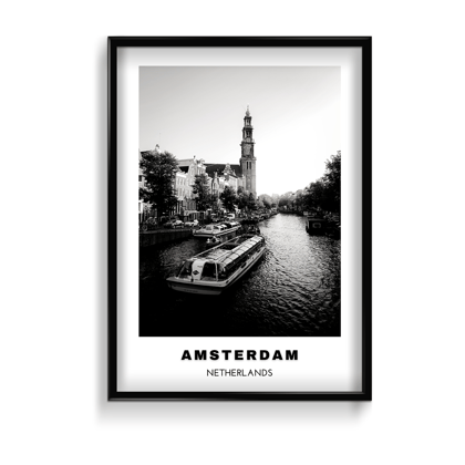 Amsterdam City Art (B&W)-A4 / Art Paper Print / Black Frame