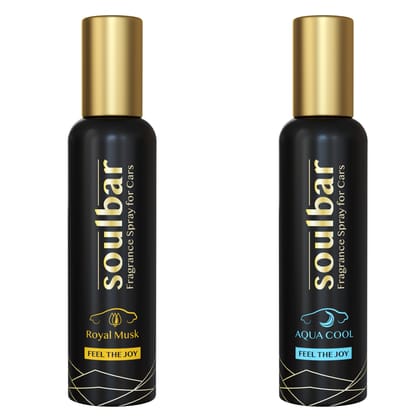 SOULBAR Luxury Car Freshener Spray - Royal Musk + Aqua Cool, 80 ml Each - Pack of 2, Free Perfume Dangler