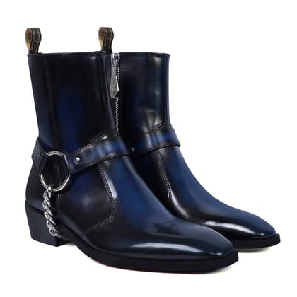 Burnished Blue Cuban Heel Boot with Removable Buckle-40/6