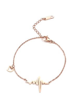 Yellow Chimes Anklets for Women Rose Gold-Plated Stainless Steel Heartbeat Charm Anklet For Women and Girls-Yellow Chimes Anklets for Women Rose Gold-Plated Stainless Steel Heartbeat Charm Anklet