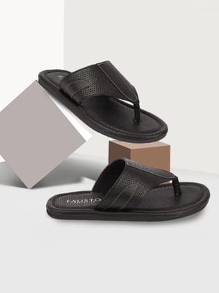 Men Black Textured Design Indoor Outdoor Thong Slipper Sandals-6