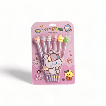 Kawaii 6-Piece Pencil Set Pink-Pink