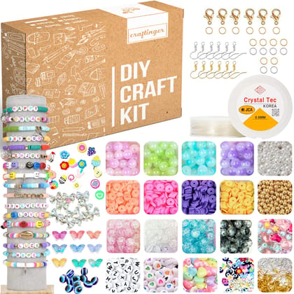 Craftinger Multi Beads for Jewellery Making Kit, Colorful Beads Set for Kids DIY Craft Bracelet Necklace Making, Activity Games for Girls Age 6-12 Years Old