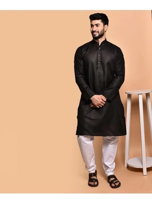 PRINTCULTR Black Cotton Regular Fit Mens Kurta Pyjama Set ( Pack of 1 ) - None