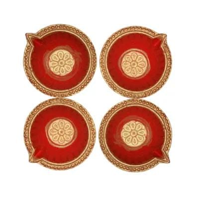 Deepak Star Design Red and Golden Outer Diya