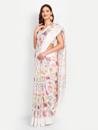 White Floral Cotton Saree