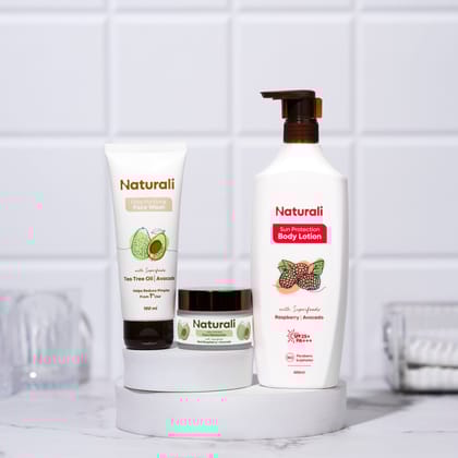 Naturali Daily Purifying Face Wash + Light & Bright Moisturiser + SPF Body Lotion-100ml + 50ml + 400ml