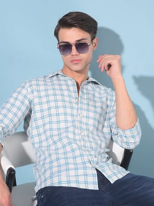 Green Tartan Check Linen Shirt-S / Green