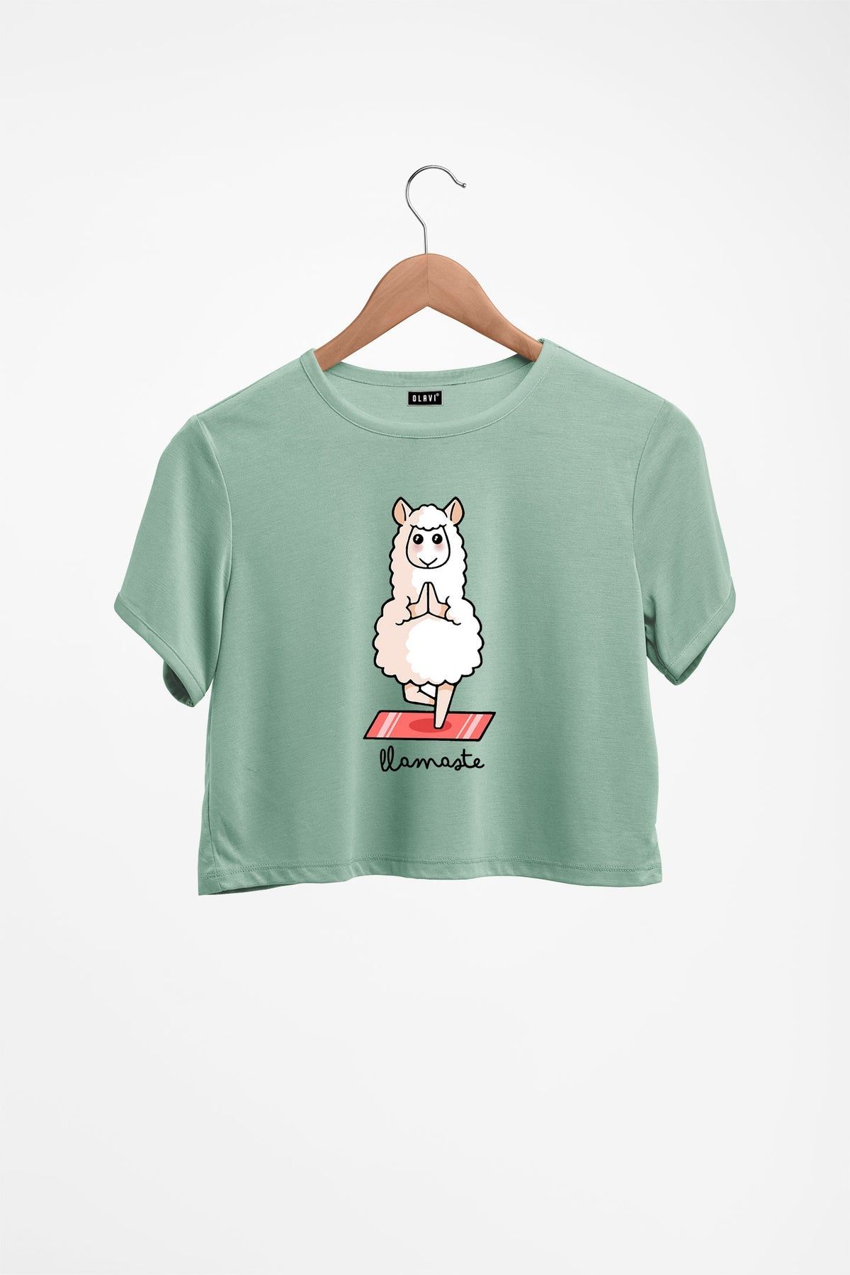 Llamaste Printed Crop Top-Pastel Green / XS