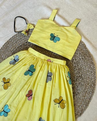 Pleasurable Pure Cotton Fabric Lahenga Choli-Yellow / 0-6 Month