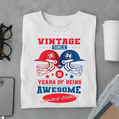 Vintage 1994 Limited Edition Retro Cricket Helmet T-Shirt – Premium Birthday Gift-White / S
