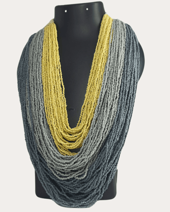 Trib Tri Colour Long Layered Glass Beads  Necklace