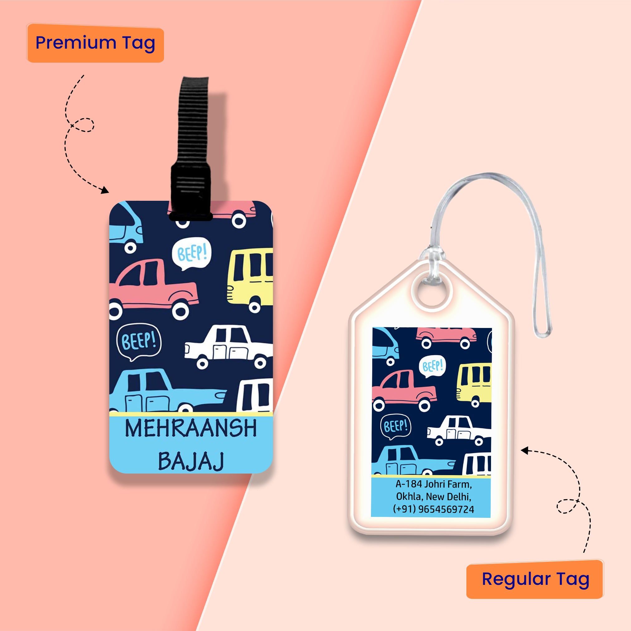 Personalized Bag Tags for Kids - Set of 5 - Dinky Cars Design-Regular Bag Tags