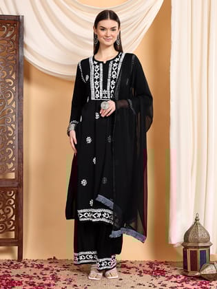 Shiza Chikankari Premium Modal Co-ord Set-Black / M