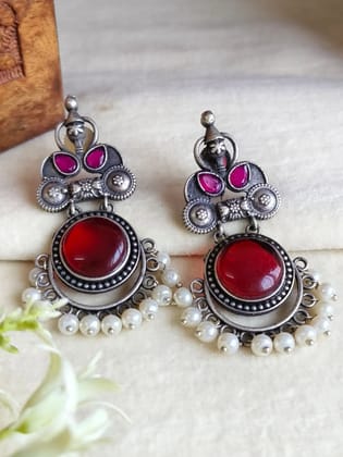 925 Silver Plated Elegant Party Danglers | Sarichka-Maroon