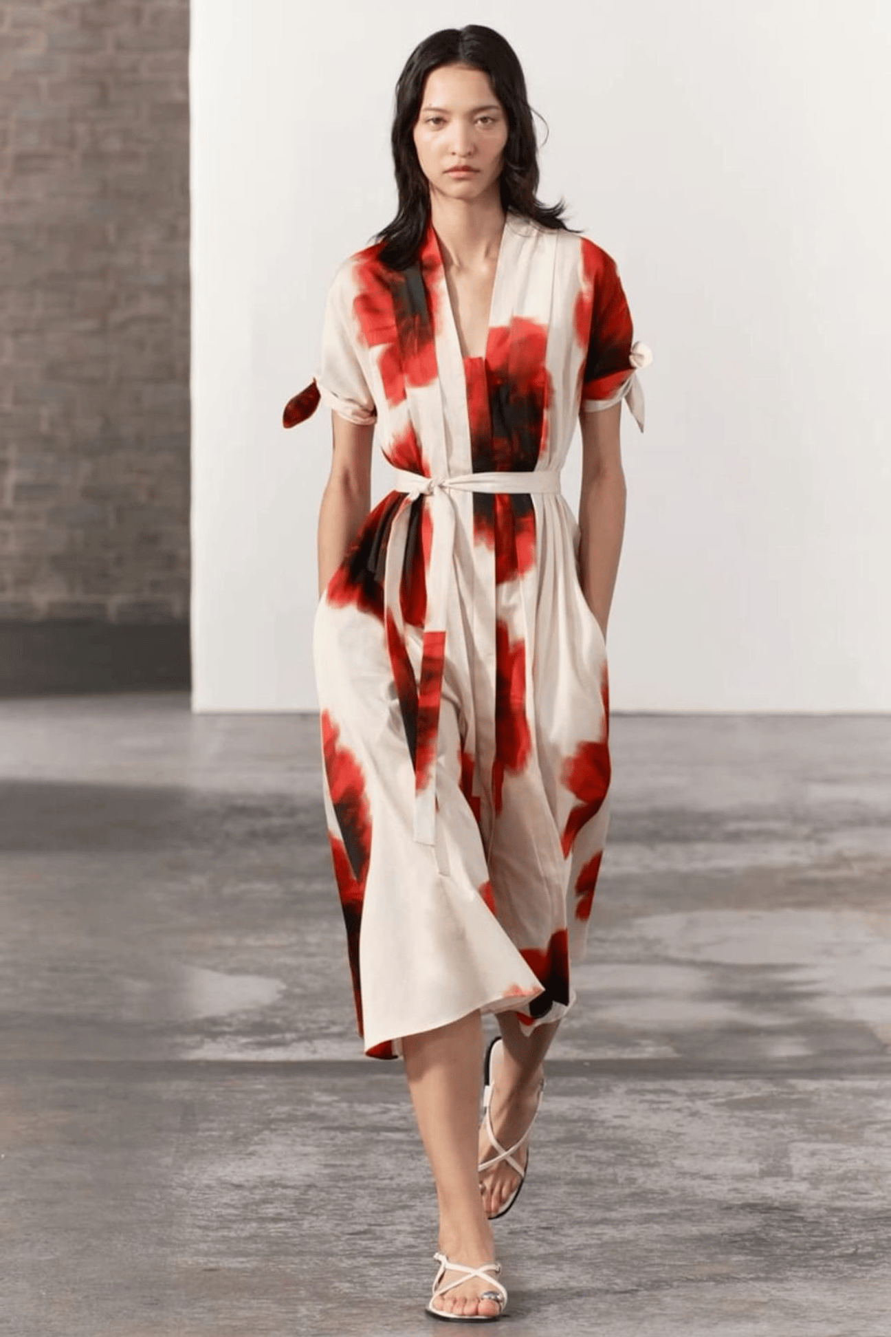Floral Print Belted Dress-XXS