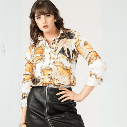 Trendy Leopard Design Orange Color Fancy Top by GlamaStitch-M