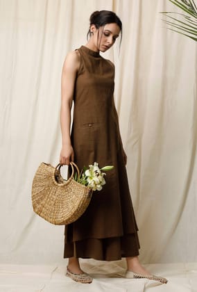 Mehendi Halter Neck Cotton Slub Kurta-XS