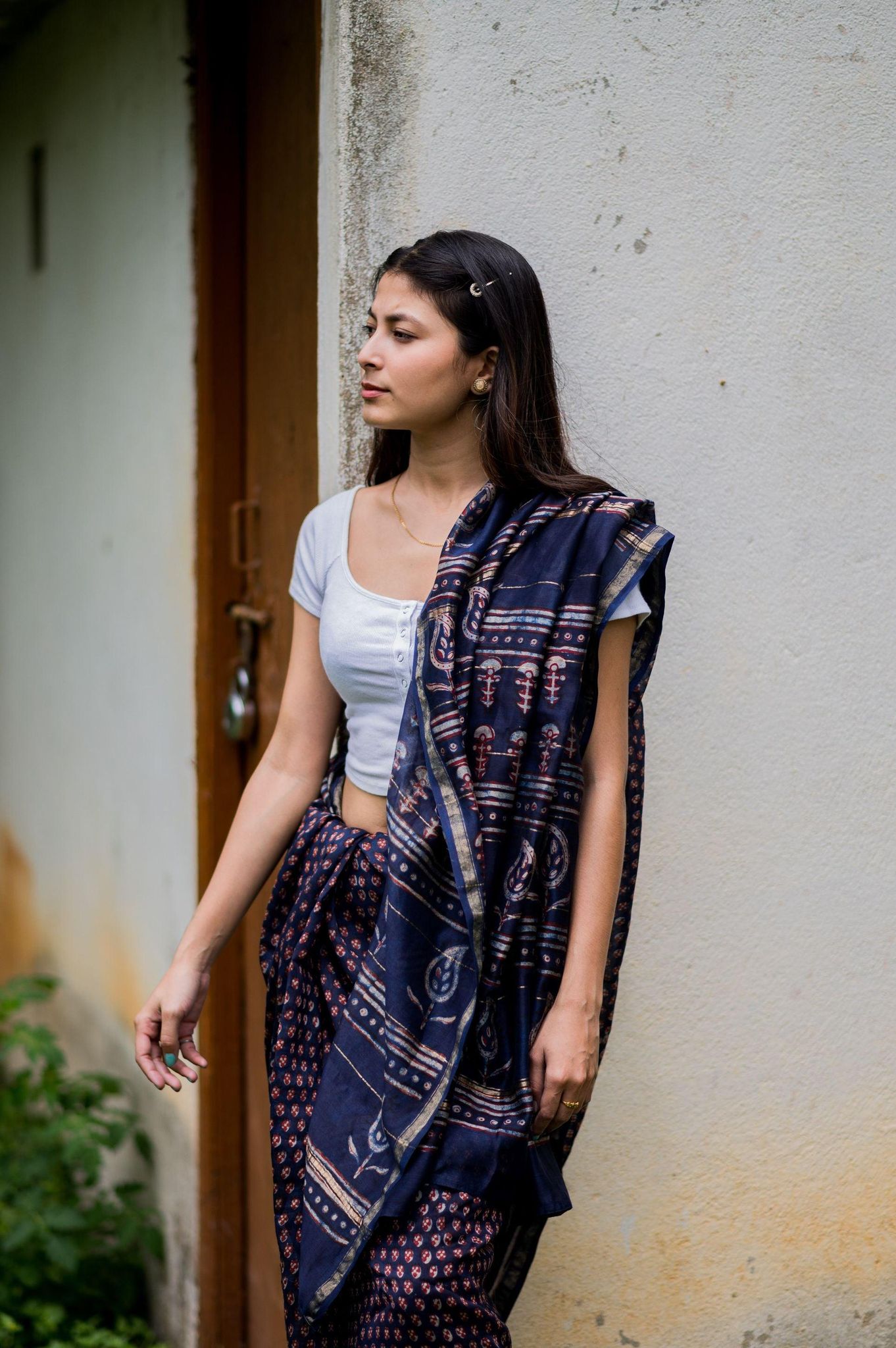 Natural dyed Dabu sarees - Malhar - Pharad Makkhi