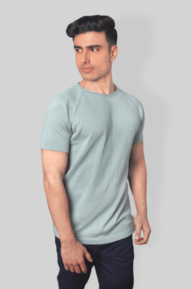 Pastel Green Half Sleeve rough neck Flat Knit T-Shirt for men-L / Pastel Green
