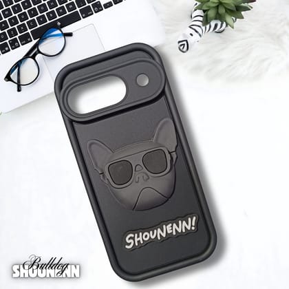 Black SHOUNENN BULLDOG Silicone case for Google Pixel 9