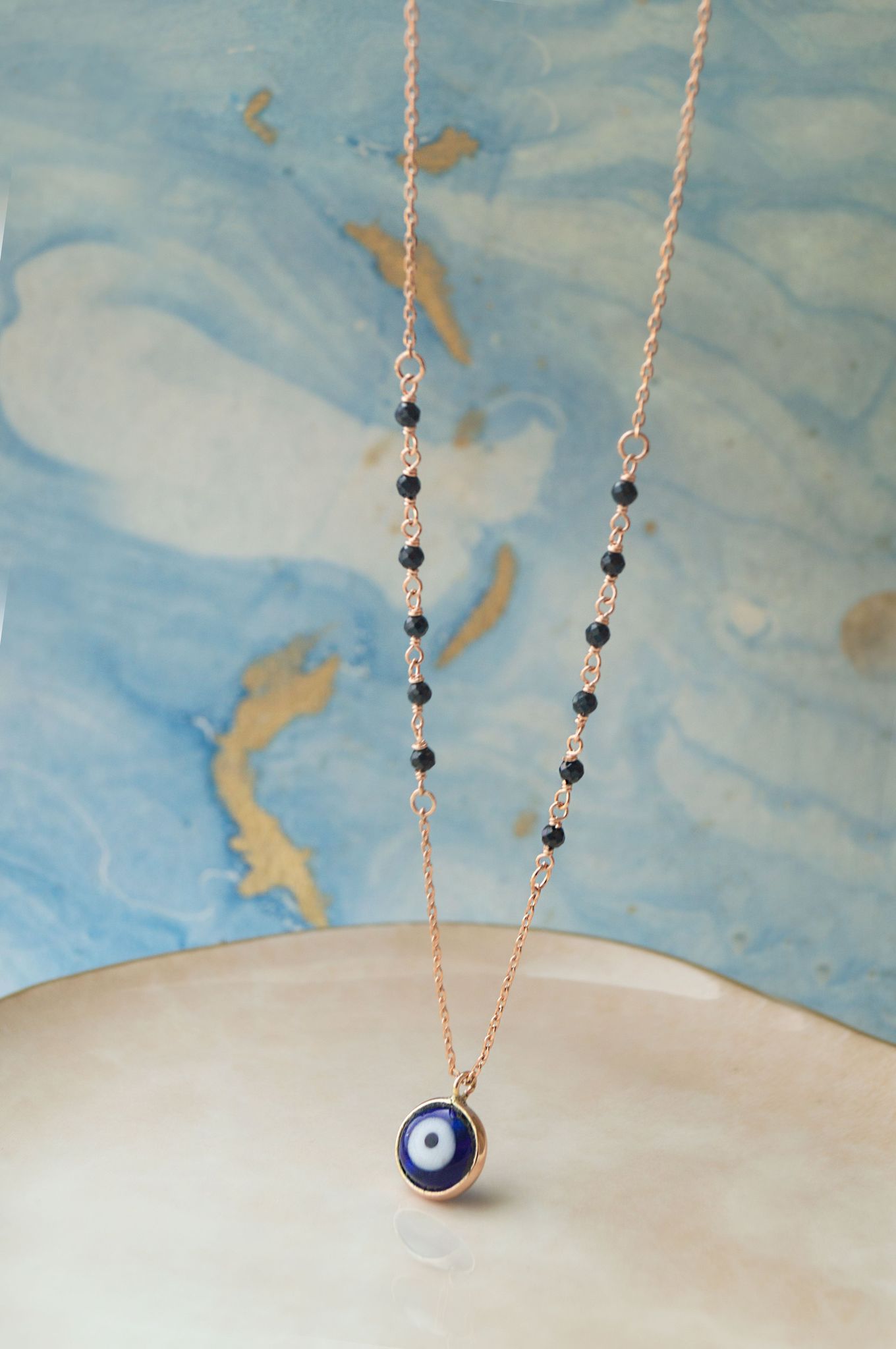 Stylish Evil Eye Rose Gold Plated Sterling Silver Mangalsutra Necklace-Rose