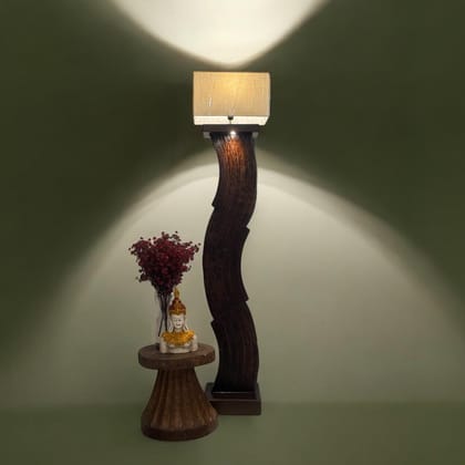 Tall, Curved Wooden Floor  Lamp with Textured Detail : Noor 41 ( Shade Included)