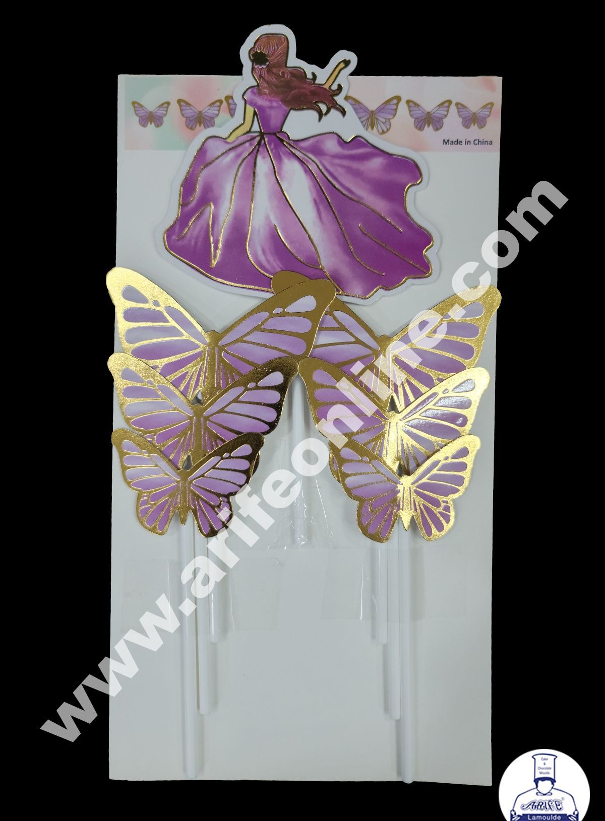 Cake Decor 7 pcs Butterfly and Girl Paper Topper For Cake And Cupcake - Purple