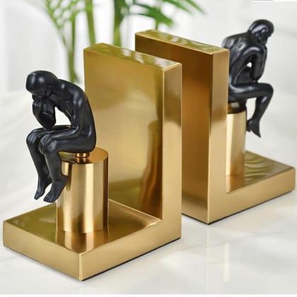 Human Figurine Metal Bookend-Black / Polyresin | Matt Finish / H: 12 | L: 8 | W: 3 (In inches)