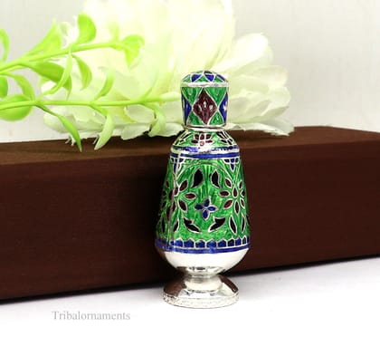Vintage floral design 925 sterling silver Sindoor box, Kumkum box/ trinket box bridal enamel jewelry collection from Rajasthan india stb217