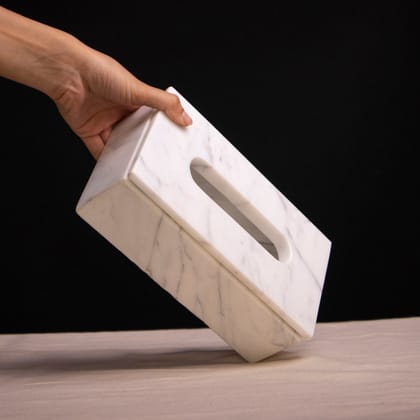 Marble Tissue Box (Statuario) - Handicraft Bazaar-10 Inches / Marble