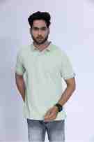 Celadon Green Polo T-Shirt With Jacquard Collar