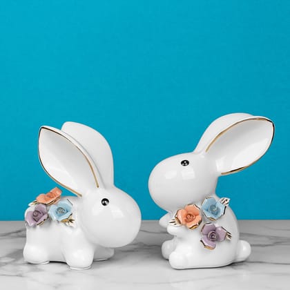 Bunny Lovebirds Ceramic Table Decorative showpiece-Big :- Width - 6 Inches & Height - 7 Inches / Small :- Width - 6 Inches & Height - 6.6 Inches / Ceramic