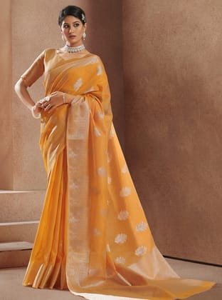Elora Orange Silk Woven Saree With Unstitched Blouse