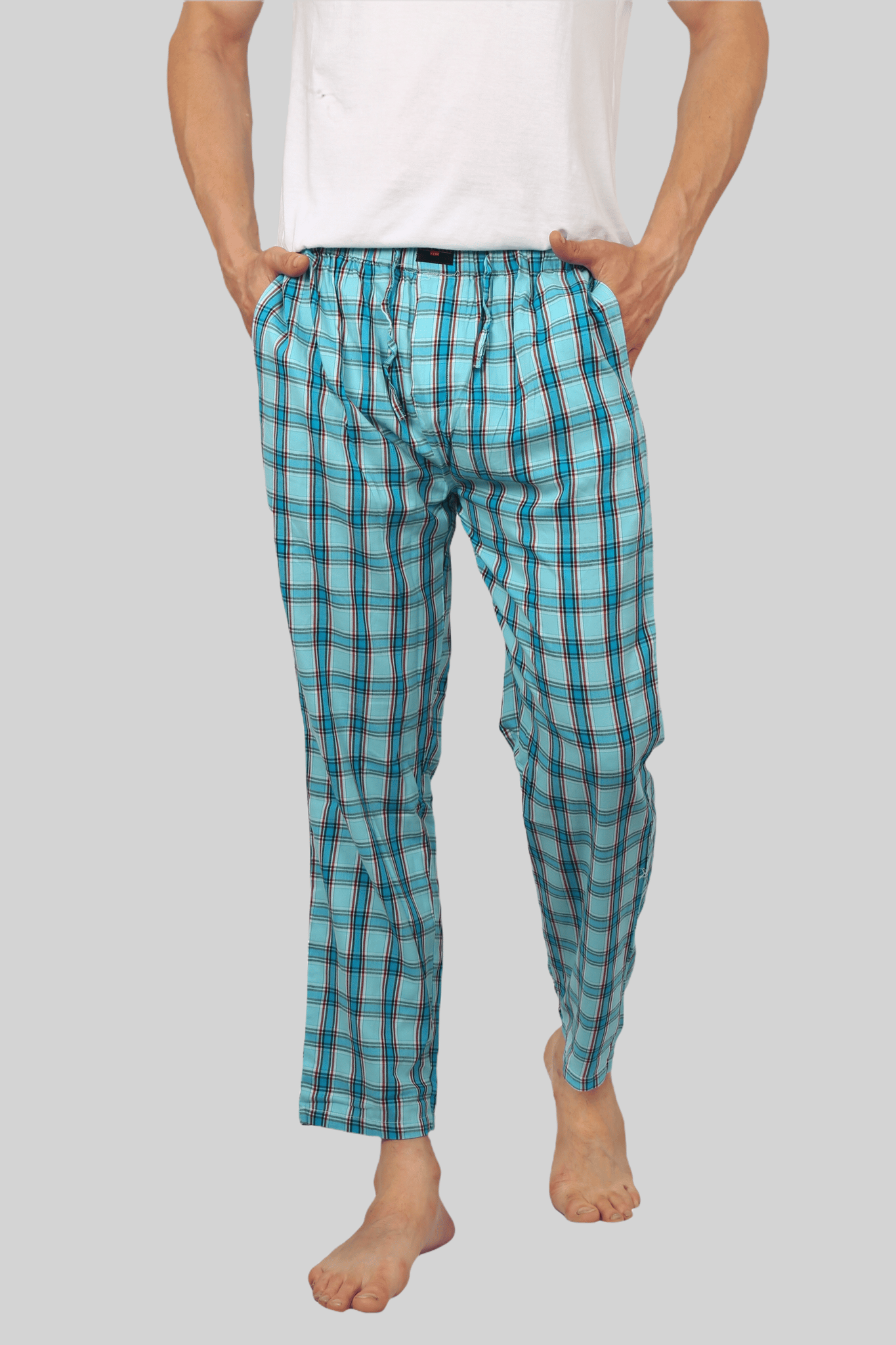 Baby Blue soft and super comfortable checkered pajamas for men-M / Blue Teal